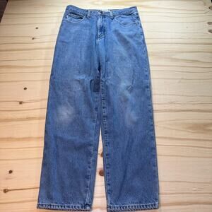 LL Bean Plaid Flannel Lined Jeans Men's Size 32x30 Blue Denim Relaxed Fit 139426